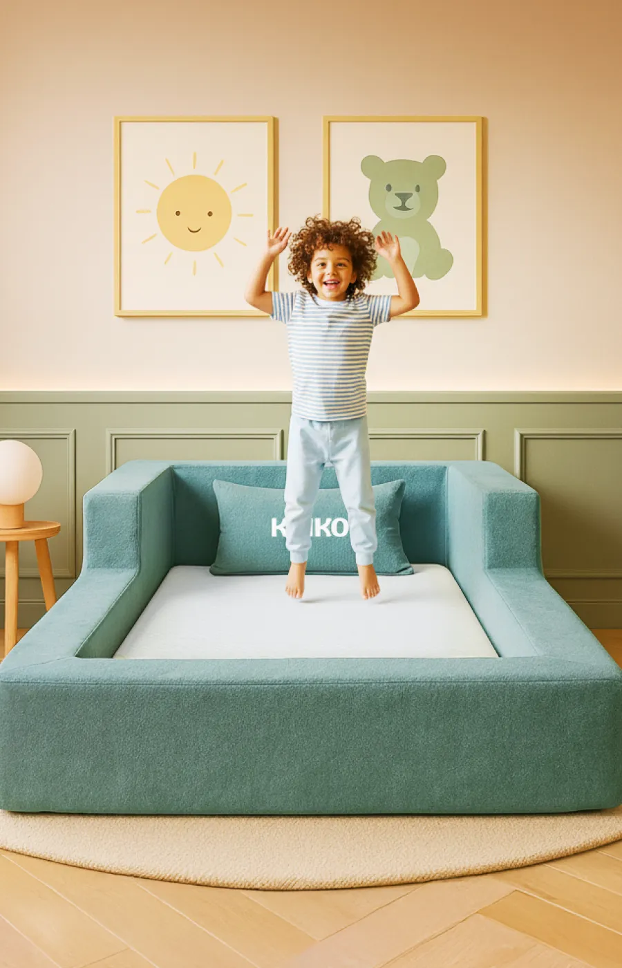 Cama montessoriana infantil Keiko, baixa e 100% espuma, segura para a transição do berço